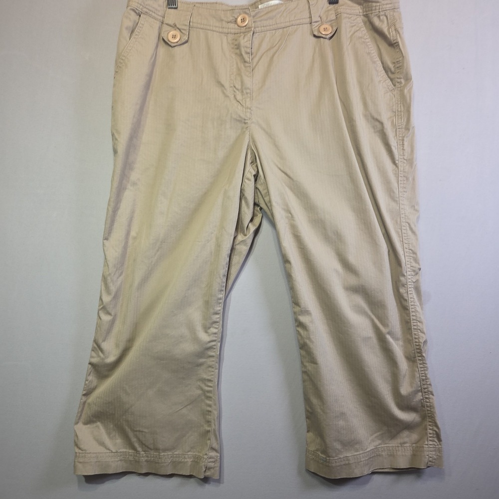 Christopher & Banks Women's Capri Pants Size 14 Beige Herringbone Cropped Casual